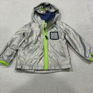 Cat & Jack Toddler Boy 4T windbreaker Jacket silver and neon zipper